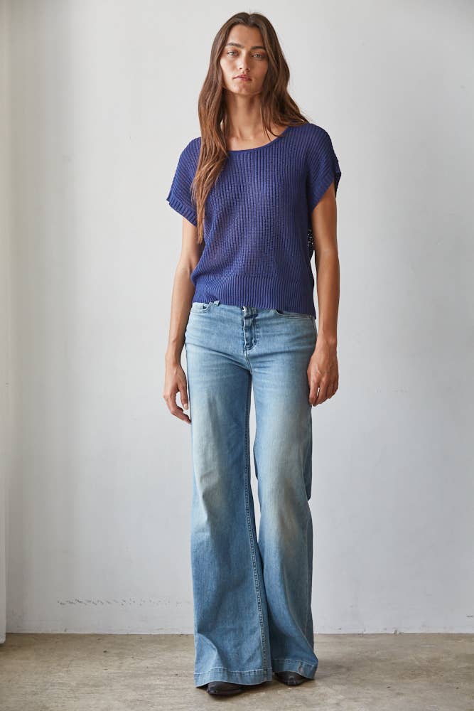 W1979 | Knit Sweater See Through Short Sleeve Pullover Top