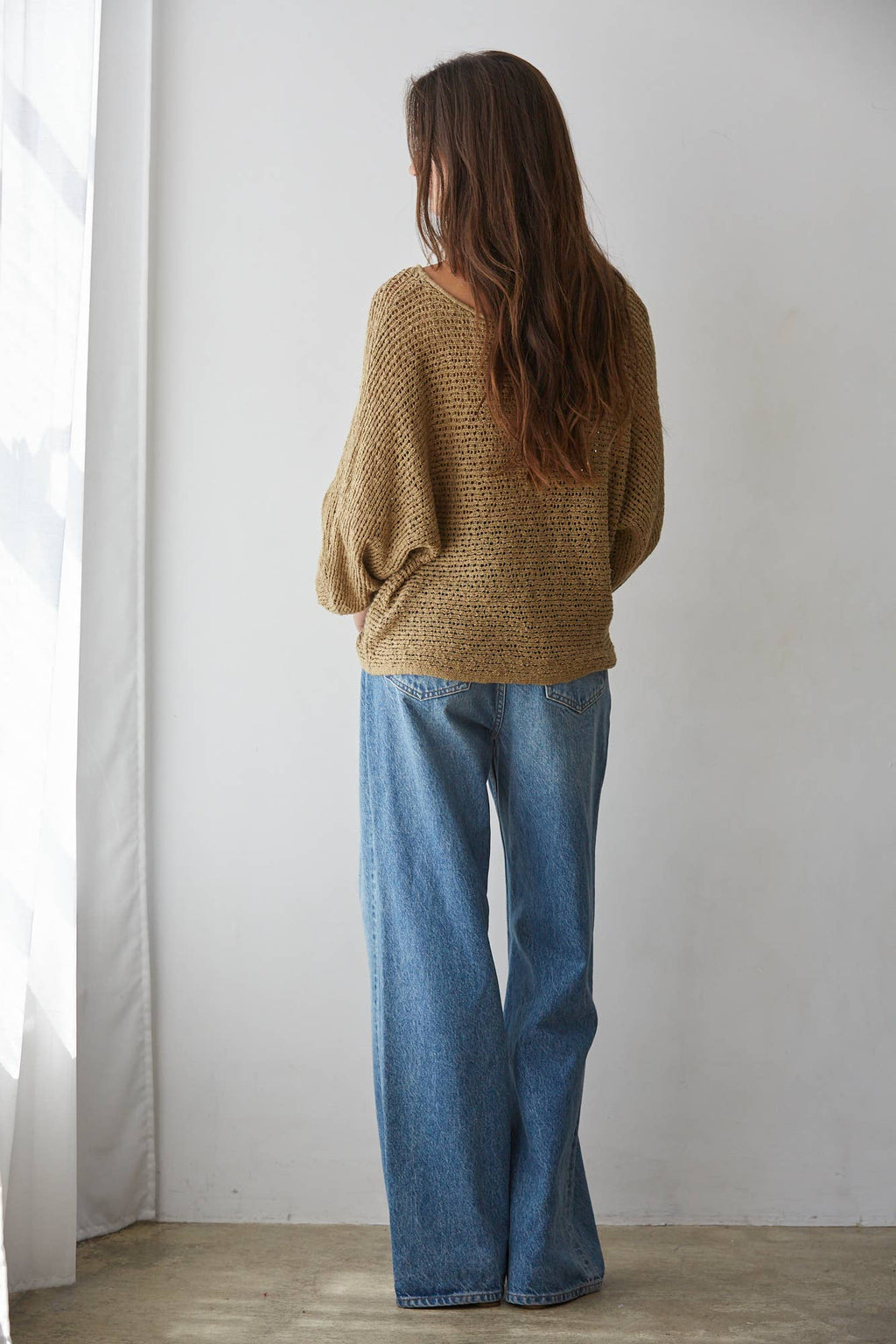 W1106 | Sweater Knit Crochet Round Neck Long Sleeve Top