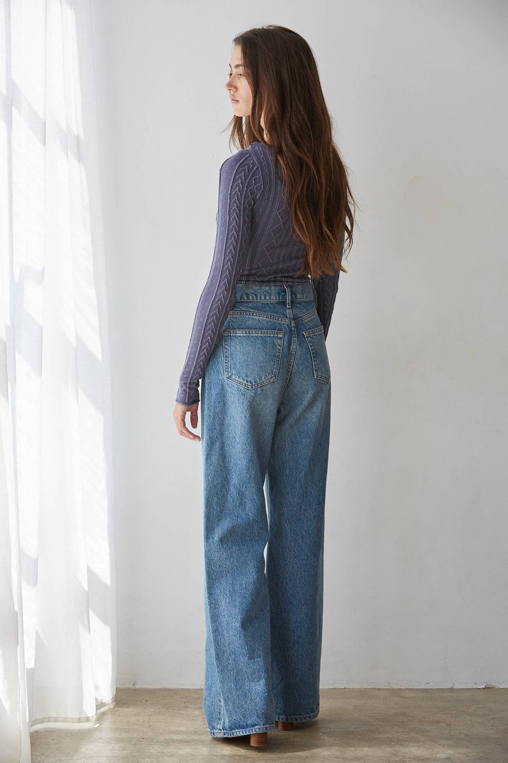 S1327 | Knit Seamless Round Neck Long Sleeve Jacquard Top