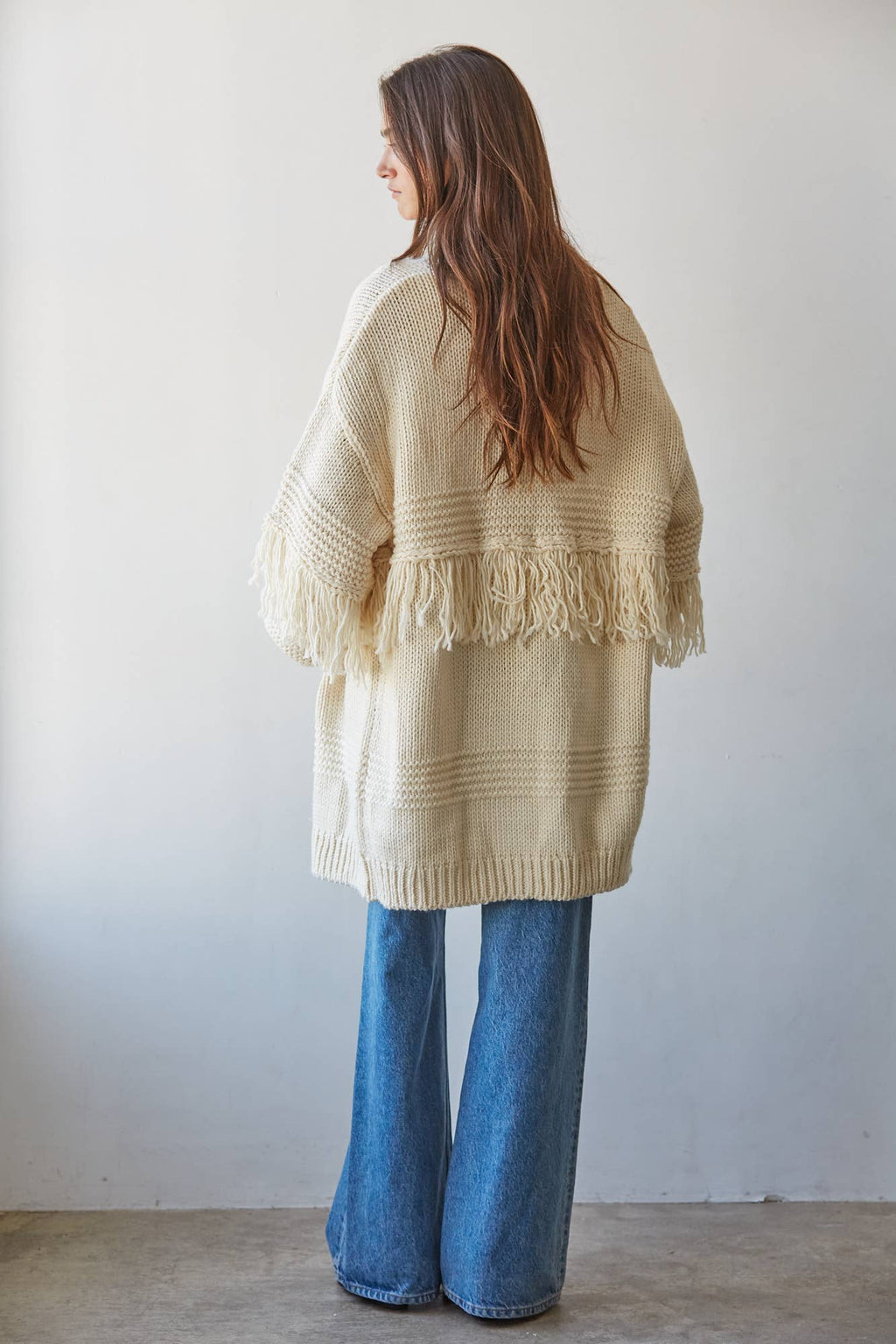 W2792 | Knit Sweater Acrylic Open Front Long Sleeve Cardigan