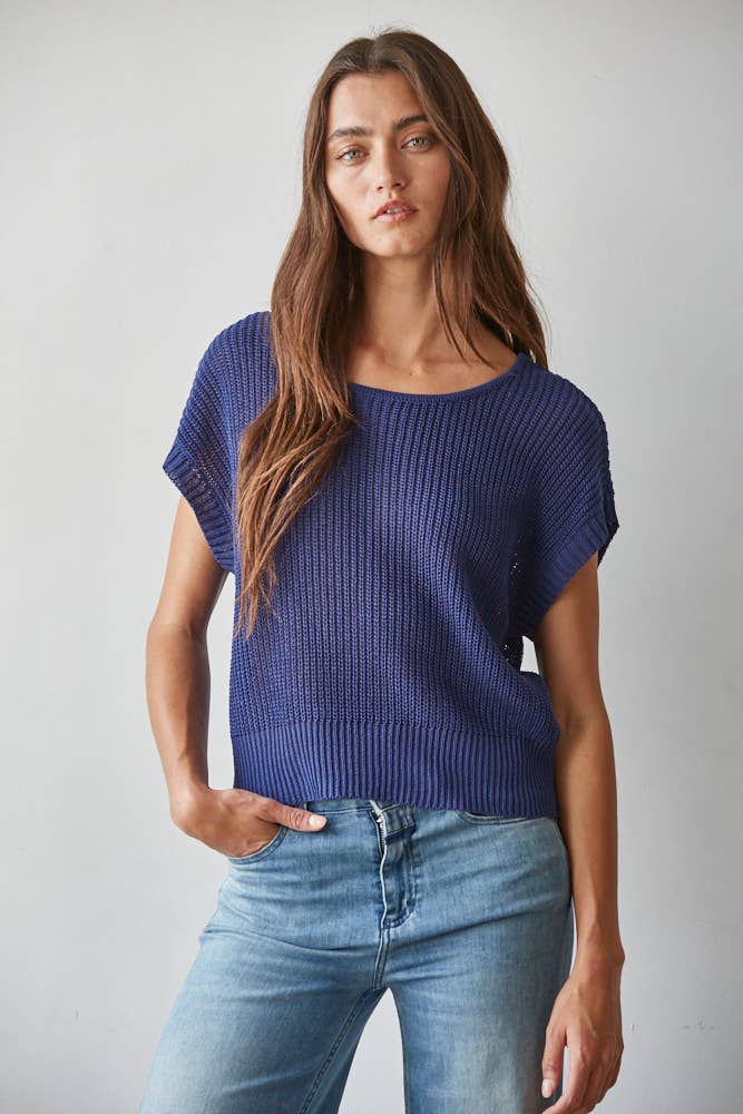 W1979 | Knit Sweater See Through Short Sleeve Pullover Top