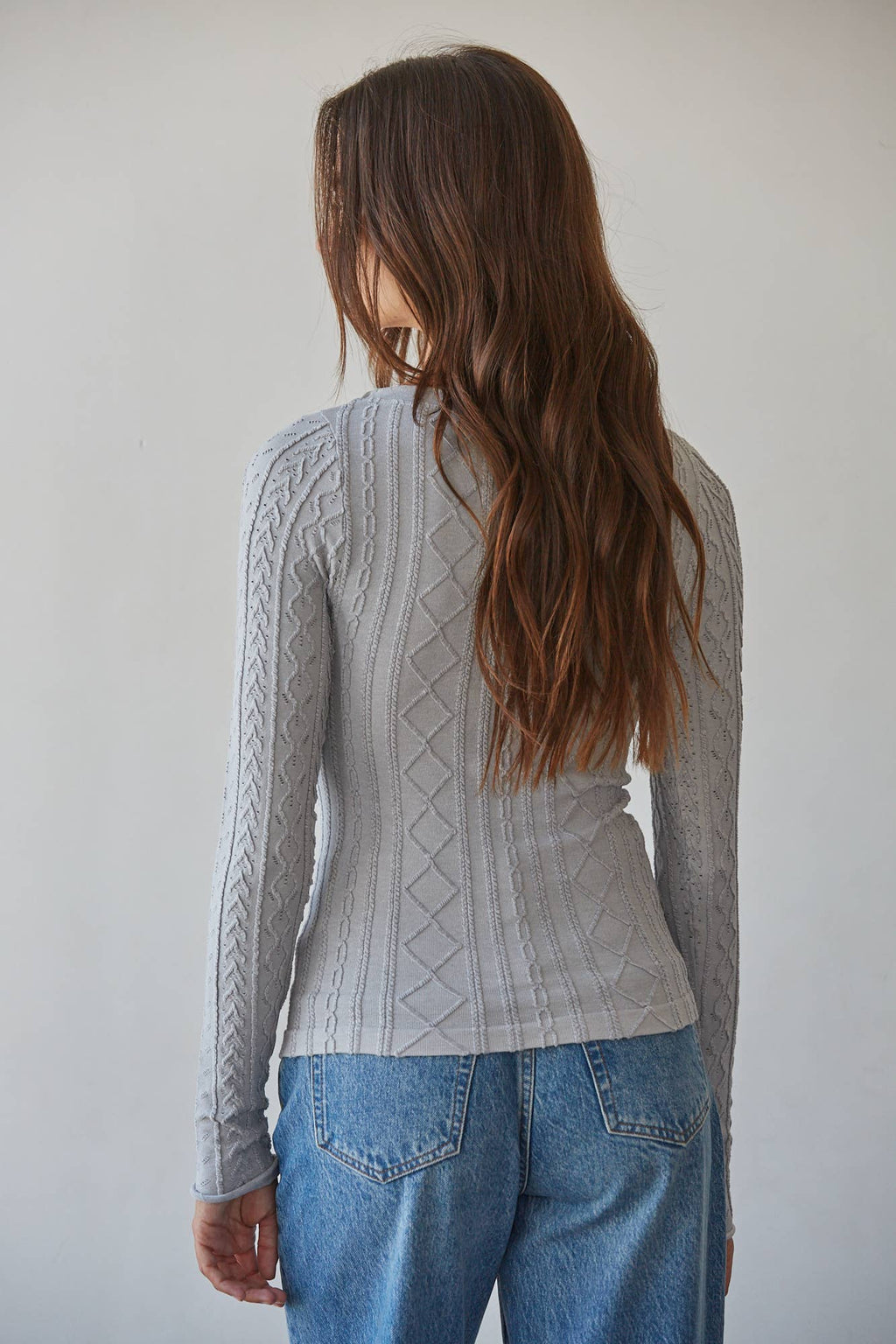 S1327 | Knit Seamless Round Neck Long Sleeve Jacquard Top