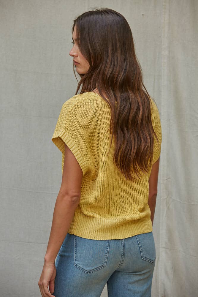 W1979 | Knit Sweater See Through Short Sleeve Pullover Top
