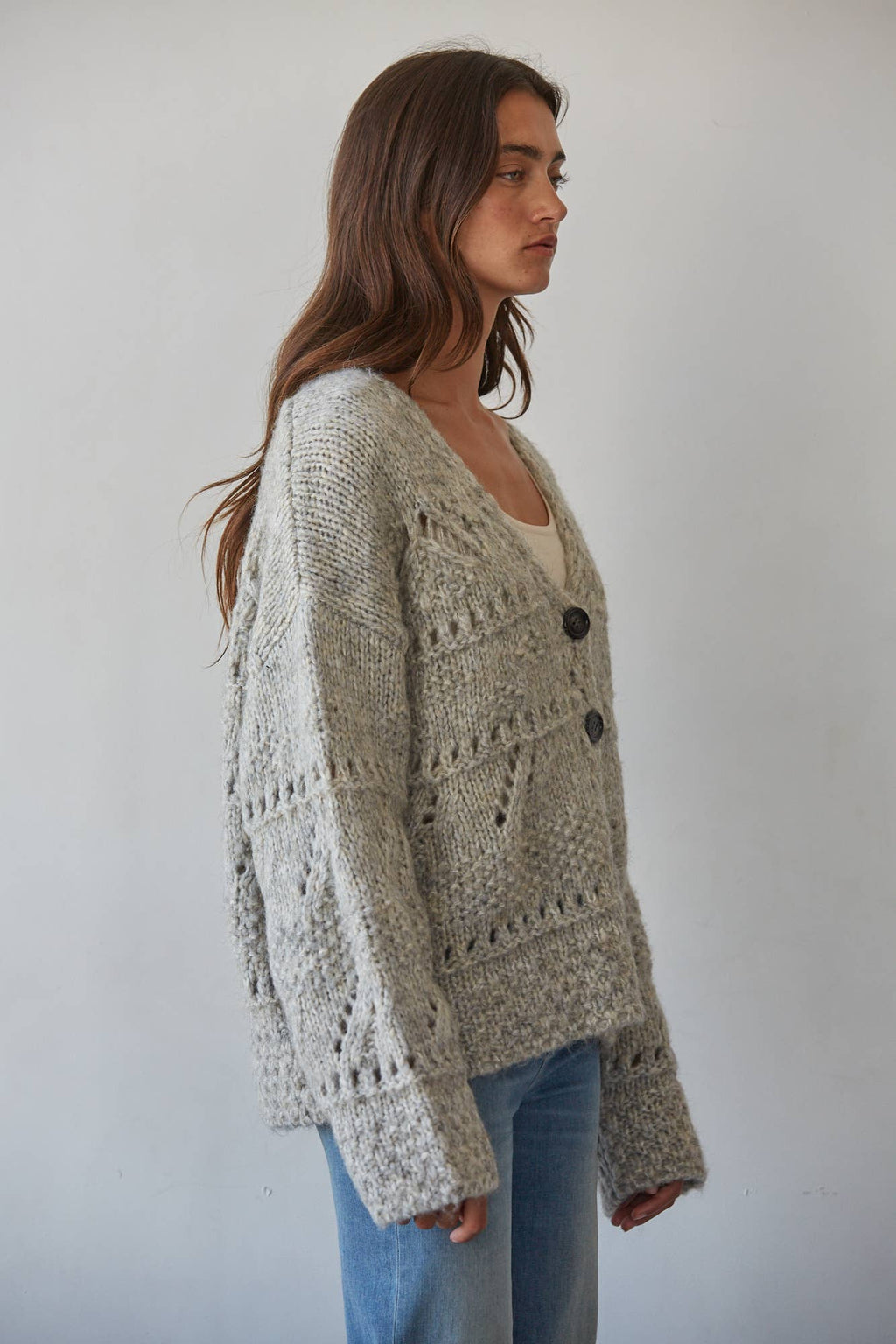 W2624 | Knit Sweater Buttondown Long Sleeve Crochet Cardigan