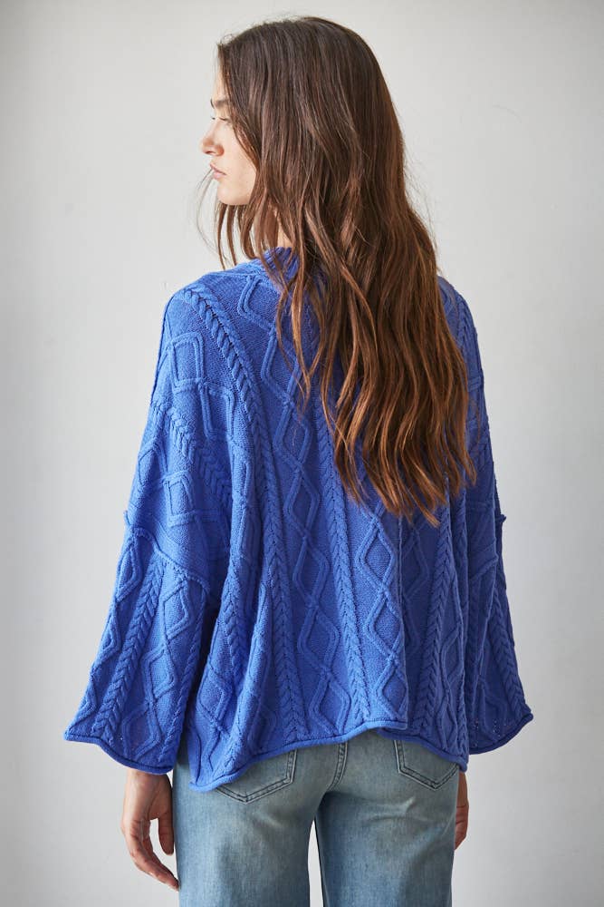 W2280 | Knit Cable Sweater Cotton 3/4 Sleeve Pullover