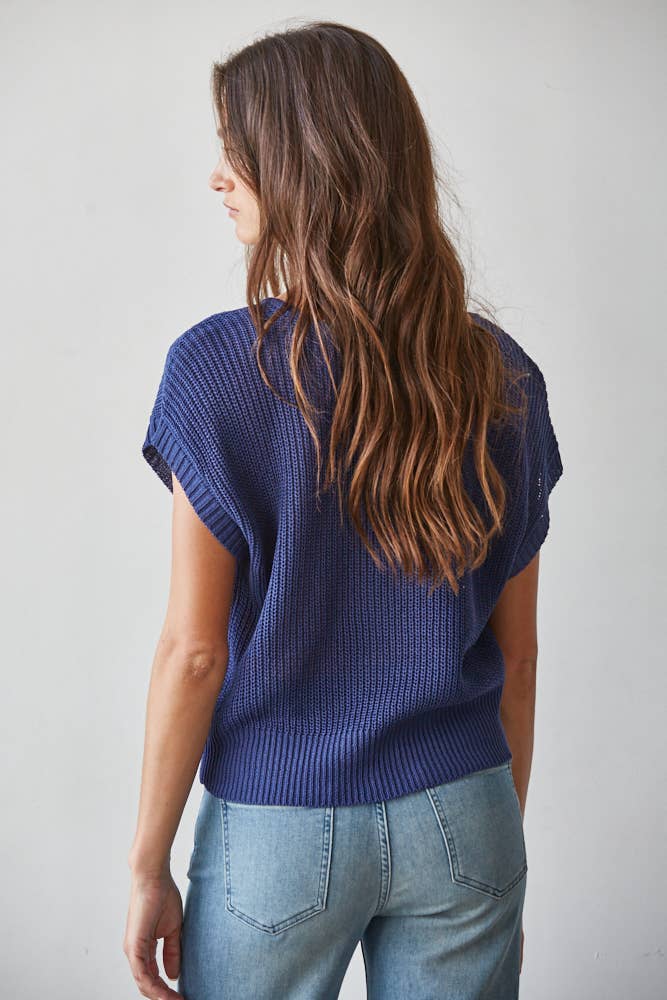 W1979 | Knit Sweater See Through Short Sleeve Pullover Top