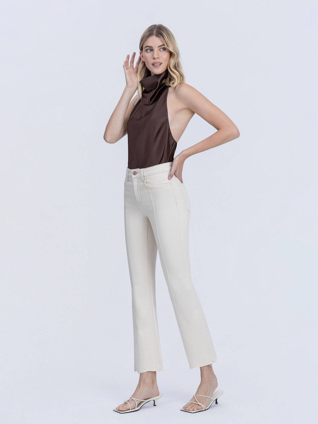 HIGH RISE SEAM DETAIL NATURAL COLOR BOOTCUT JEANS T7262NTR