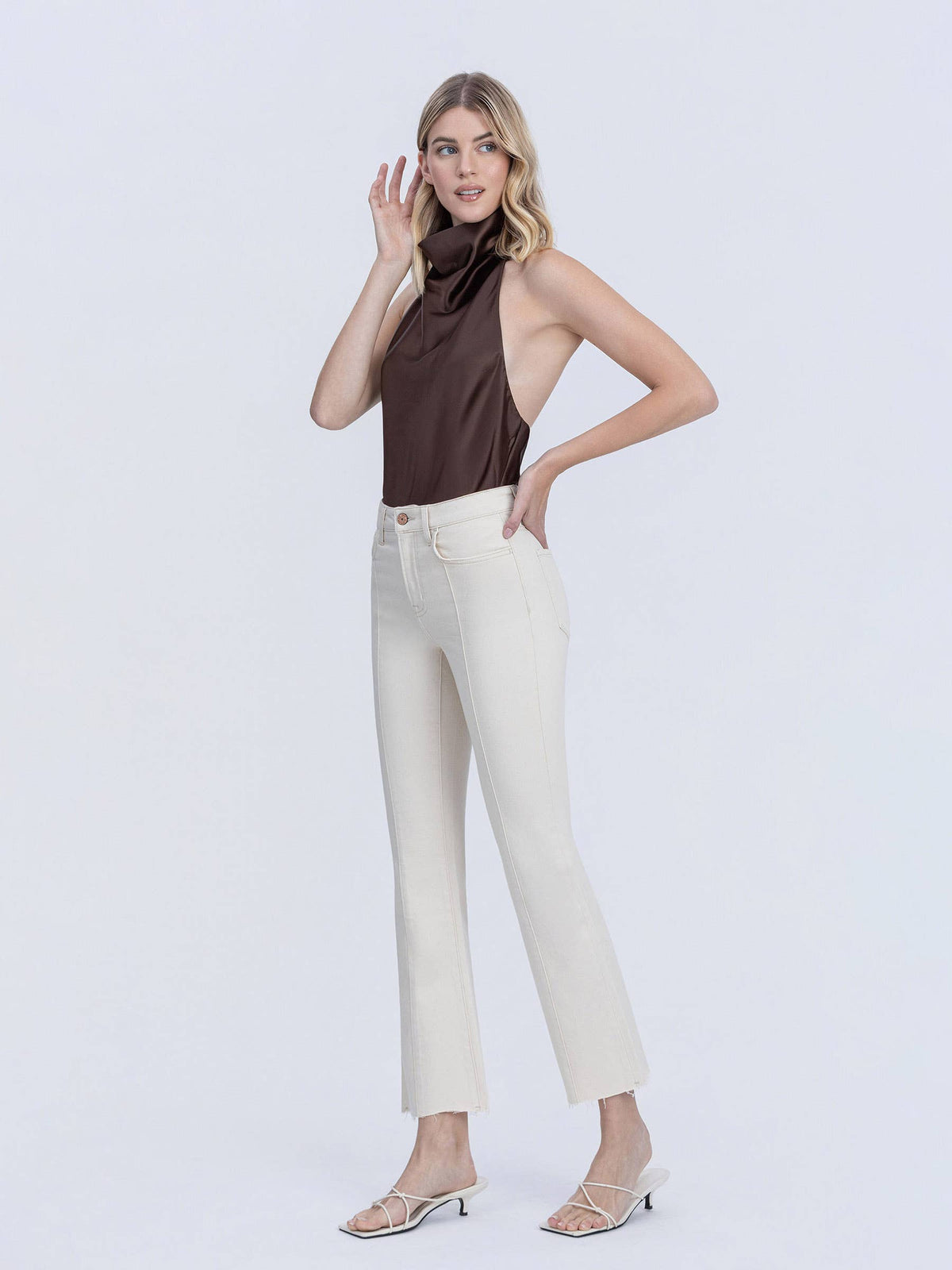 HIGH RISE SEAM DETAIL NATURAL COLOR BOOTCUT JEANS T7262NTR