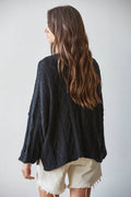 W2280 | Knit Cable Sweater Cotton 3/4 Sleeve Pullover