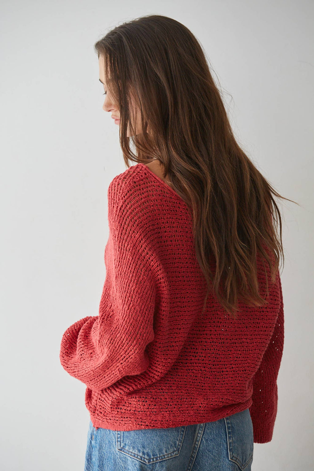 W1106 | Sweater Knit Crochet Round Neck Long Sleeve Top