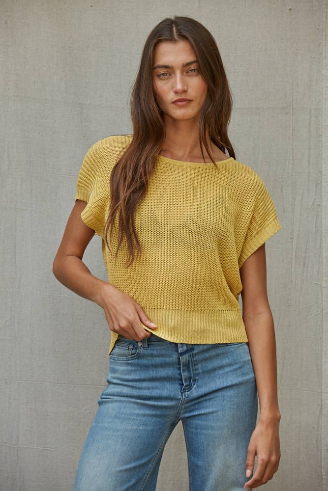 W1979 | Knit Sweater See Through Short Sleeve Pullover Top