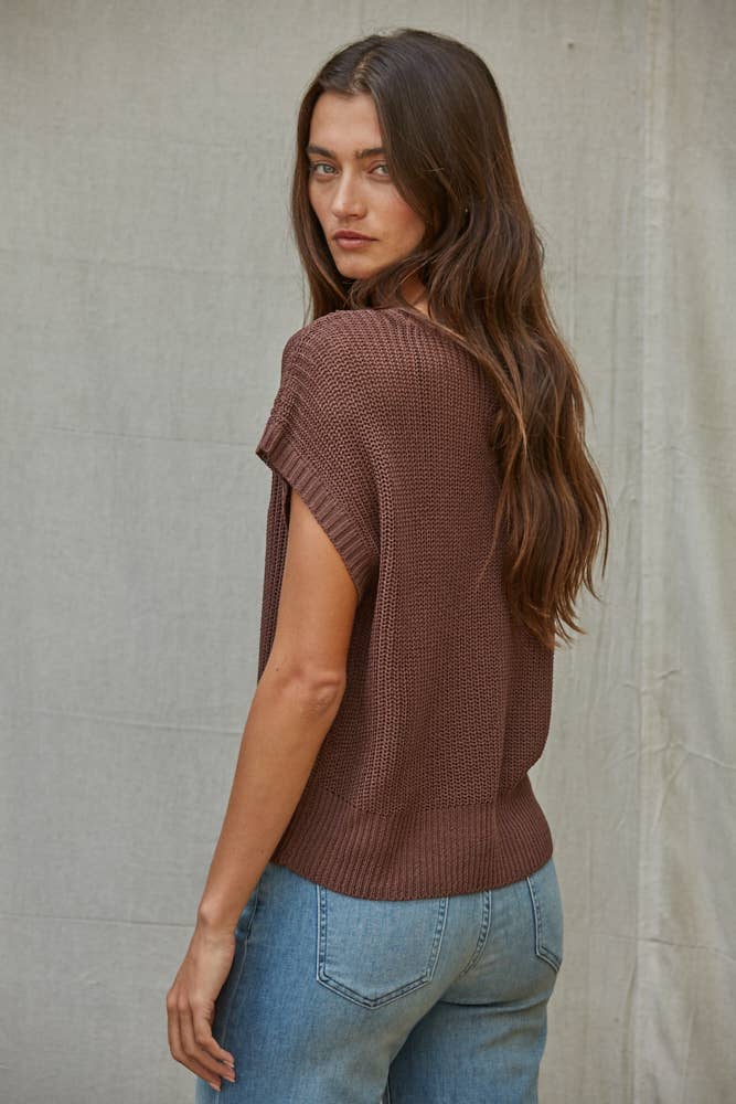 W1979 | Knit Sweater See Through Short Sleeve Pullover Top