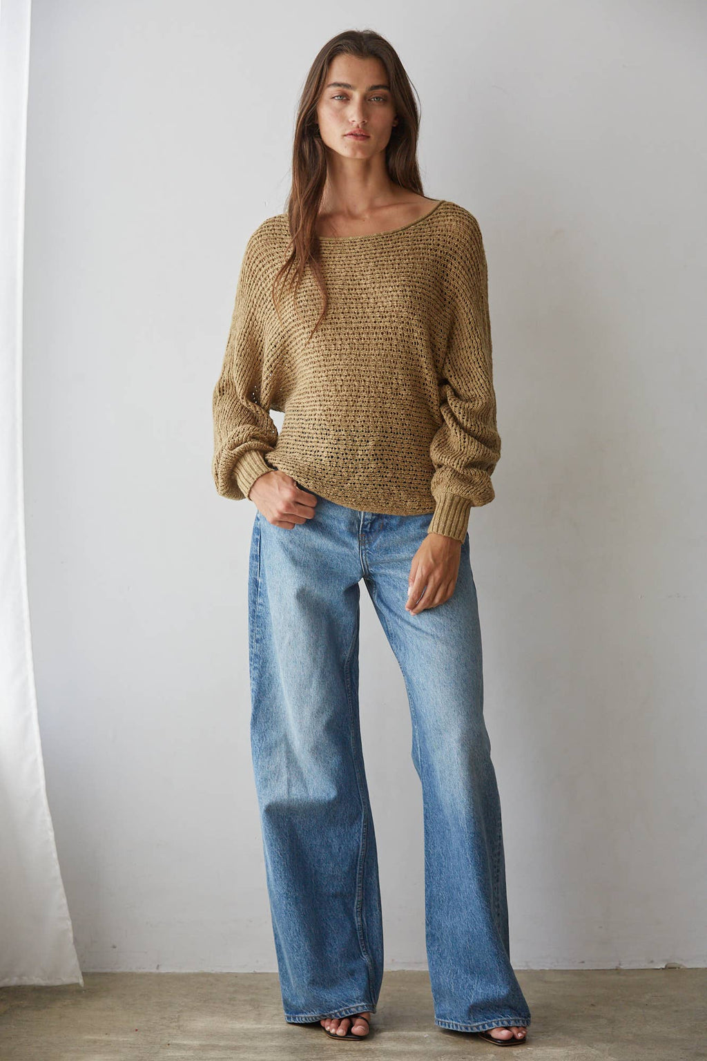 W1106 | Sweater Knit Crochet Round Neck Long Sleeve Top