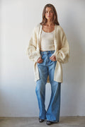 W2792 | Knit Sweater Acrylic Open Front Long Sleeve Cardigan
