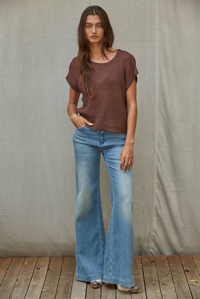 W1979 | Knit Sweater See Through Short Sleeve Pullover Top