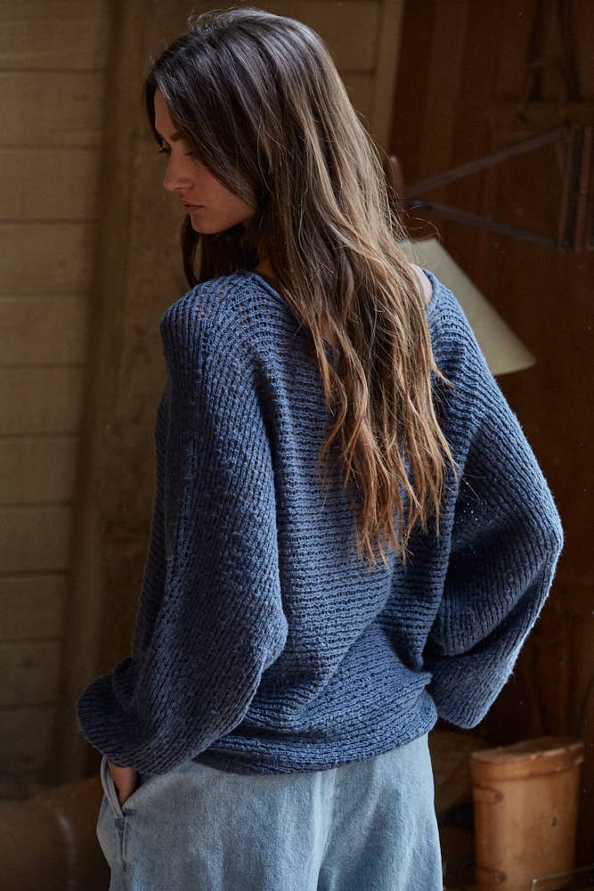 W1106 | Sweater Knit Crochet Round Neck Long Sleeve Top