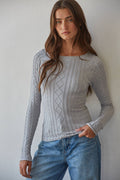 S1327 | Knit Seamless Round Neck Long Sleeve Jacquard Top