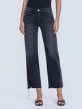 MID RISE RAW DISTRESSED HEM BLACK SLIM WIDE JEANS T7302BK