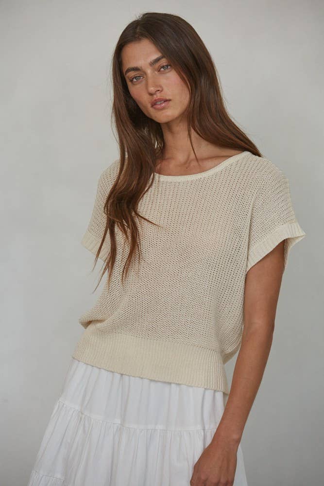 W1979 | Knit Sweater See Through Short Sleeve Pullover Top